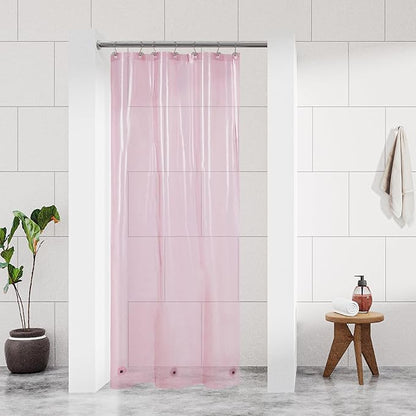 Barossa Design Clear Pink Stall Shower Curtain Liner with 3 Magnets - 36" x 72" Waterproof Lightweight PEVA Plastic Narrow Shower Liner for Small Bathroom, Metal Grommets - Clear Pink
