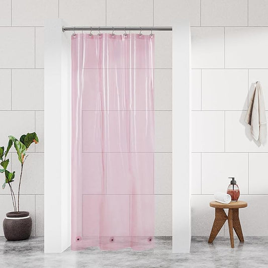 Barossa Design Clear Pink Stall Shower Curtain Liner with 3 Magnets - 36" x 72" Waterproof Lightweight PEVA Plastic Narrow Shower Liner for Small Bathroom, Metal Grommets - Clear Pink