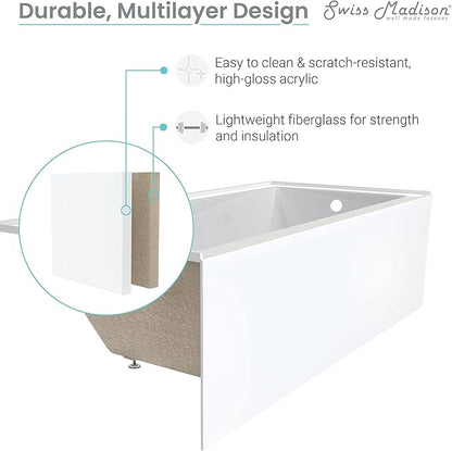Swiss Madison Well Made Forever Voltaire 48"x32" Acrylic White, Alcove, Left Hand Drain, Apron Bathtub