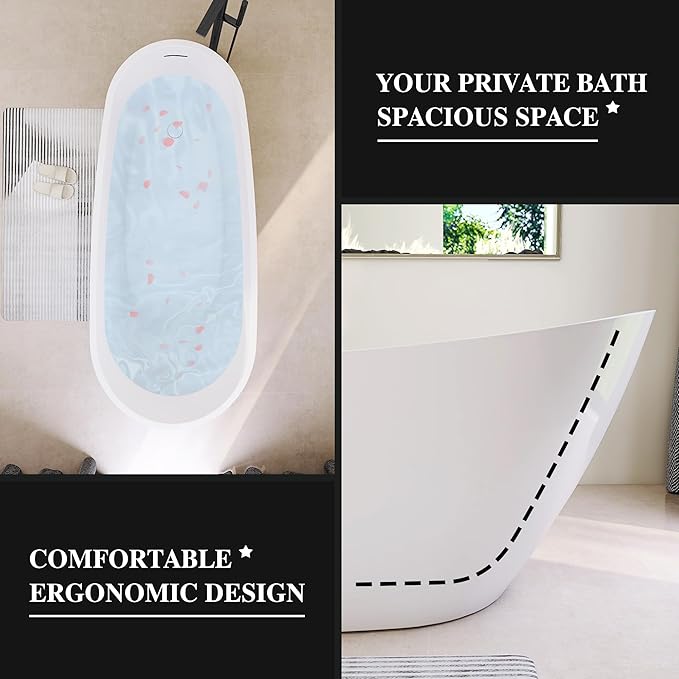 59" High-back Acrylic Freestanding Bathtub, Stand Alone Slipper Soaking Tub, Integrated Overflow and Drain, cUPC Certified