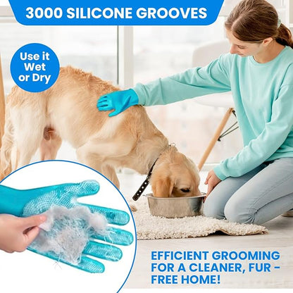 Dog Bathing Supplies – 8PCS Pet Shower & Grooming Kit for Dogs & Cats|Shampoo Dispenser with soft Silicone Bathing Gloves,Scrubber Brush & Finger Toothbrush|Dog Bath Brush for Short & Long Hair