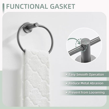 Angle Simple Swivel Towel Ring for Bathroom, SUS304 Stainless Steel Oval Hand Towel Ring Rack for Wall, Gunmetal Gray