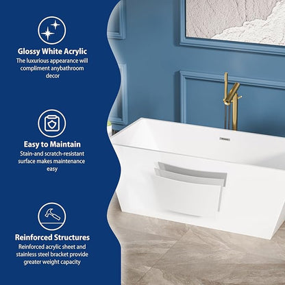Sarlai 67 Inch Acrylic Freestanding Soaking Bathtub Contemporary Soaking White Tub Stand Alone Ergonomic Bathtub with Chrome Overflow and Drain