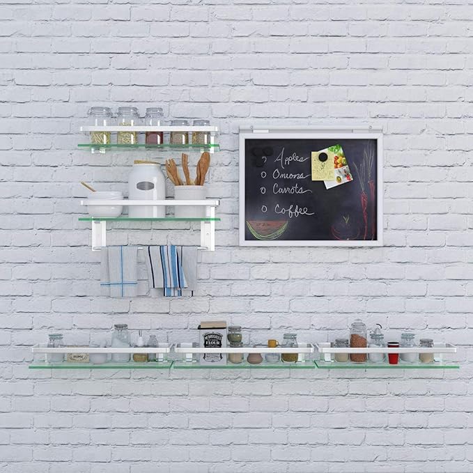 VOLPONE Glass Shelf with Towel Bar 15.7in Silver Bathroom Shelf Wall Mount Rustproof Bathroom Wall Organizer 1 Tier (Silver)