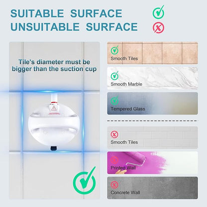 Upgraded Suction Shower Grab Bar with Glow-in-The-Dark Handle, Extra Strong 418lb Suction Handle for Bathtubs, Showers, and Toilets, Safety for Elderly/Seniors, White, 2 Pack