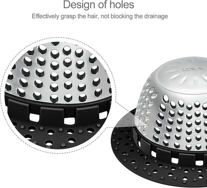 LEKEYE Shower Drain Hair Catcher/Bathtub Drain Cover/Drain Protector for Pop-Up & Regular Drains(Black)