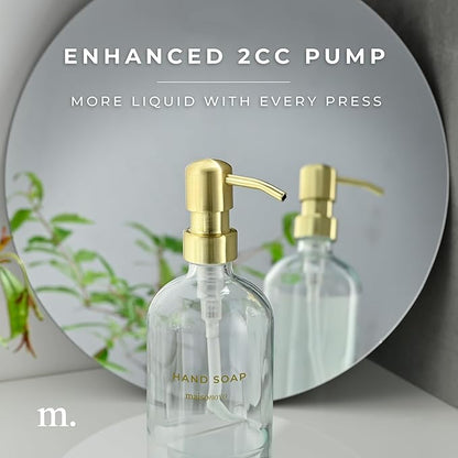 MaisoNovo Soap Dispenser 2-Piece Set | 16.9oz Clear Bottles with Gold Stainless Steel Pump