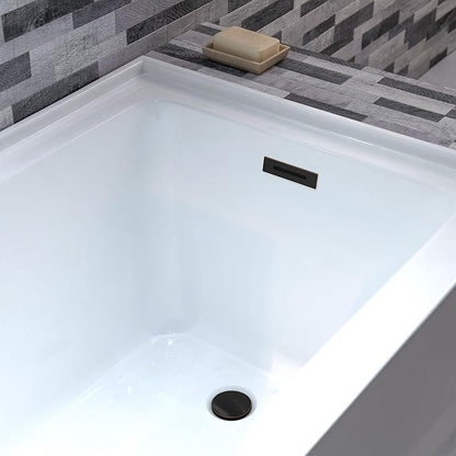 WOODBRIDGE 60" Acrylic Rectangular Alcove Soaking Bathtub in White with Right Drain, Oil Rubbed Bronze pop-UP Drain Included BA6030R