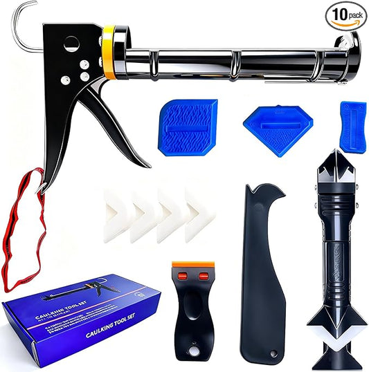 Caulk Gun Kit - Smooth Silicone Caulking Tools The Smarter Way to Seal & Repair! Professional Caulk Gun Set with Glide & Comfort Grip/Heavy-Duty Metal/Plastic for Flawless DIY