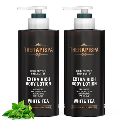 THERAPISPA Scented Body Lotion for Women – Nourishing & Hydrating Moisturizer with Shea Butter, Ceramides & Panthenol to Comfort & Restore Dry Skin (White Tea, 17.0 fl oz)