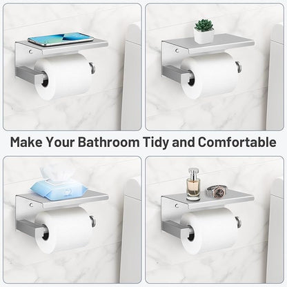 TURS 5-Pieces Brushed Nickel Bathroom Hardware Set 23.6 Inch SUS304 Stainless Steel Towel Bar Set Wall Mounted Square Toilet Paper Holder with Shelf
