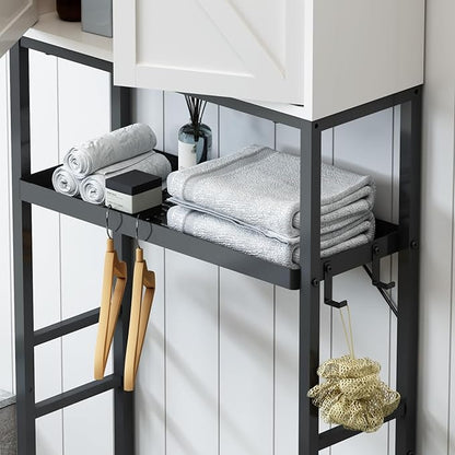 Over The Toilet Storage Cabinet, Bathroom Above Toilet Cabinet Organizer with Doors and Adjustable Shelves, Bathroom Shelf Organizer with Anti-Tip Device & Drain Rack, White