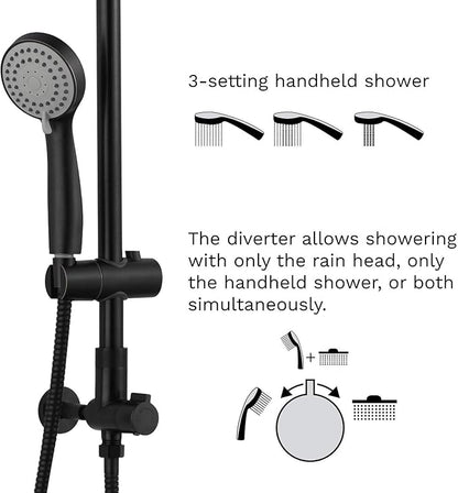 Fennocasa Polaris 1 Rain Shower System, includes 8” Rainfall Shower Head, High Pressure Handheld Combo, 3-Setting Handheld Spray, Height Adjustable Spray Holder, 60” Hose (Oil Rubbed Bronze)