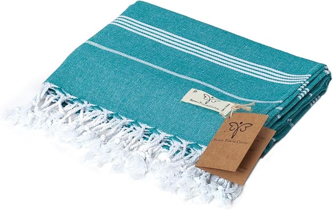SMYRNA TURKISH COTTON Classical Series Turkish Hand Towels Set of 2, 18x30 inch, Decorative Turkish Hand Towels for Bathroom, Kitchen, Face, Hair, Tea, Yoga, Gym, Dishcloth Set of 2, Petrol