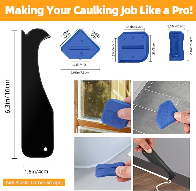 Caulk Removal Tool Kit Caulking Spatula Stainless Steel Head Grout Remover Angle Scraper Trowel with Sealant Finishing Tools Silicone Smoother with Storage Box for Window Siding Sink Joint