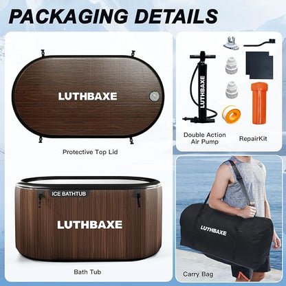 Cold Plunge | Upgraded 218 Gallon Inflatable Ice Freestanding Bathtub with 5 Layers Durable Design | Portable Cold Water Bath for Athletes' Recovery | Ice Bath for Outdoor and Camping | Wood Grain
