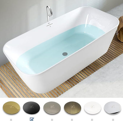 FerdY Maui 67" Acrylic Freestanding Bathtub, Contemporary Elegant Design Soaking Tub with Minimalist Linear Design Overflow and Matte Black Drain, Easy to Install