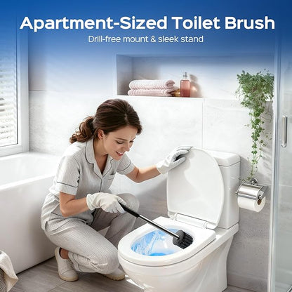 HAMITOR Toilet Bowl Brush Set: Stainless Steel Rustproof Bathroom Cleaning Accessories with Hidden Holder for Homemakers - Wall-Mounted Compact Toilet Scrubber Cleaner Kits for New Home & RV Silver
