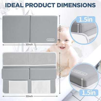 beiens Bath Kneeler and Elbow Rest Pad Set - 1.5'' Comfortable Baby Bath Kneeler Pads, Thick Quick Dry Kneeling Pad Support for Knee& Arm, Large Bathtub Mat with Toy Organizer for Happy Baby Bath Time