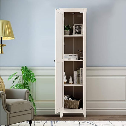 Giantex Tall Storage Cabinet Freestanding Floor Storage Tower with Four Shelves and Single Door, 17x16x72 Inch, Narrow Utility Cabinet for Living Room, Bathroom (Grayish White)