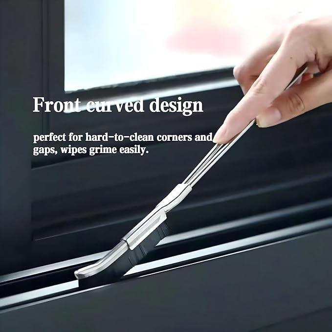 Crevice Cleaning Brush with Stainless Steel Handle – Long Handle Gap Scrubber for Bathroom, Kitchen, Tile, Grout, and Baseboard Cleaning