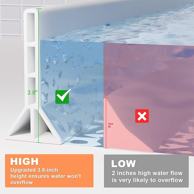 3.8'' High Shower Threshold Water Dam Collapsible Shower Water Splash Guard for Shower Water Blocker for Wet and Dry Separation Bathroom and Kitchen (43 Inch)
