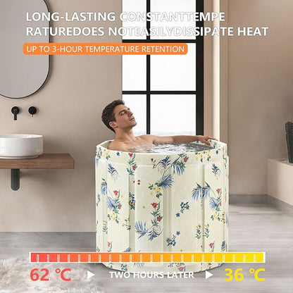 Portable Bath Tub for Adult, Foldable Soaking Bathtub for Hot SPA&Ice Bath, Foldable Small Bathtub Collapsible Tub for Bathing, Quick Setup No Installation (Noble Flower,25.9X27.5 IN)