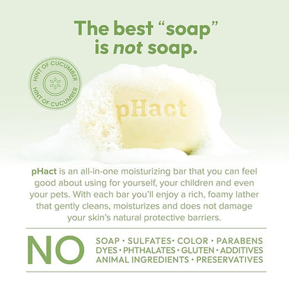 ANDREW LESSMAN pHact Moisture-Rich, Soap-Free Cleansing Bar Cucumber. Natural Skin pH. All Skin Types - Even Sensitive Skin. Hypoallergenic. Dermatologist Tested. 6 - Pack 4.25 oz each