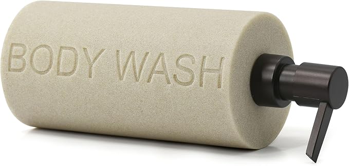 Resin Tan Sandstone Body Wash Engraved Bottle Refillable Pump Dispenser, Durable Waterproof Resin Construction for Bath, Shower - Tan Sandstone, ORB Pump