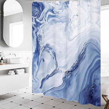 MitoVilla Navy Blue Marble Small Stall Shower Curtain 36 x 72, Abstract Ombre Half Size Narrow Shower Curtain Set, 36 inch Modern Fabric Shower Curtains for Chic Luxury Bathroom Decor