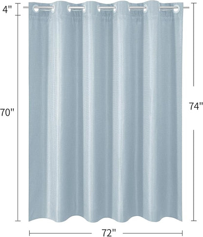 MitoVilla No Hooks Needed Blue Waffle Shower Curtain Liner Set, Modern Waffle Weave Heavy Duty Fabric Cloth Shower Curtain with Snap-in Liner for Luxury Neutral Hotel Spa Bathroom Decor