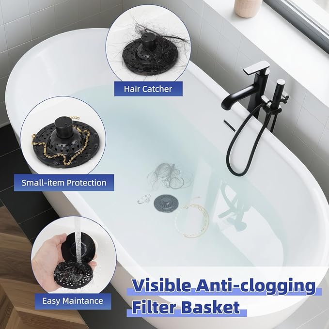 Metal 2 Pack Bathtub Drain Stopper with Top Hair Catcher, 3 in 1 Pop-up Bathtub Strainer, Tub Stopper with Detachable Stainless Steel Filter Basket for Standard 1.5 to 2.4'' Drain, Oil-Rubbed Bronze