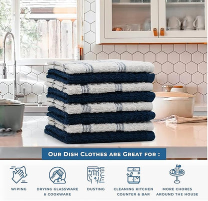 DAN RIVER Premium Dish Cloth 100% Cotton 12 X 12 Inches |Pack of 8|-Ultra Soft Tea Towels-Highly Absorbent Kitchen Rags-Terry Dishcloth for Kitchen and Household Cleaning |Blue Opal|