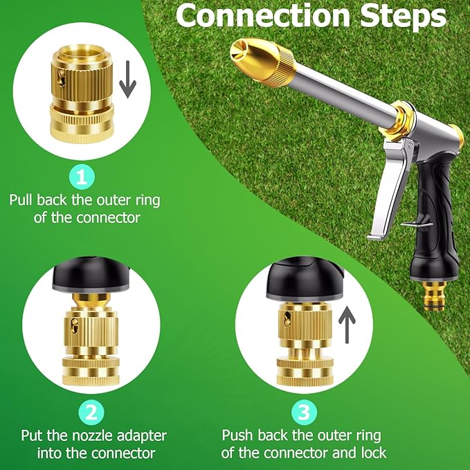 Upgraded Garden Hose Nozzle Sprayer, 100% Heavy Duty Metal Water Hose Nozzle, High Pressure Spray Gun With 3/4" Brass Quick Connectors, for Watering Plants & Lawns, Patio Cleaning, Car Washing