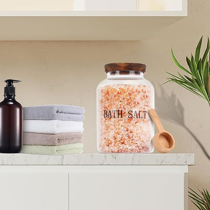 74 oz Glass Bath Salts Jar,Bath Salt Container with Wooden Lid and Scoop,Bathroom Organizers and Storage,for Bathroom Bath Decor,Home Decor,Bathtub Accessories for Women
