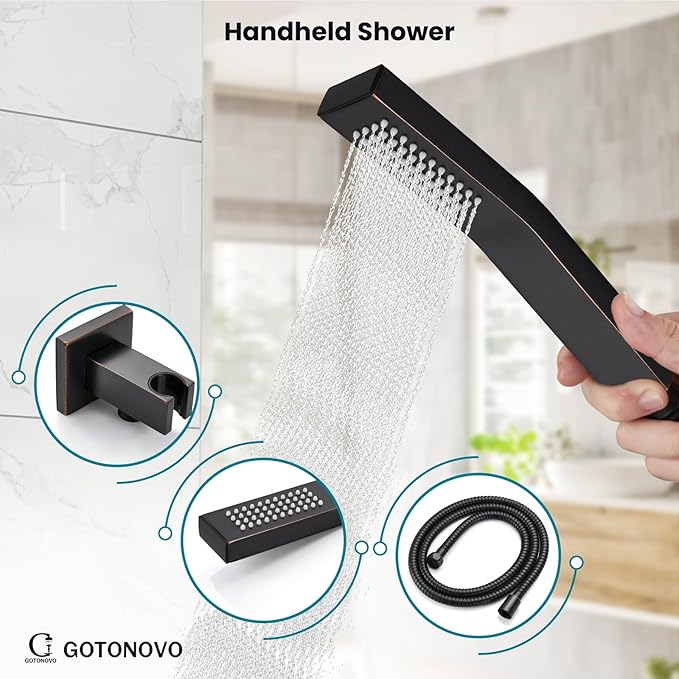 gotonovo Shower System with Tub Spout Wall Mounted Rain Shower Head and Handle Combo Shower Faucet Set with Valve, 12 Inch, Oil Rubbed Bronze