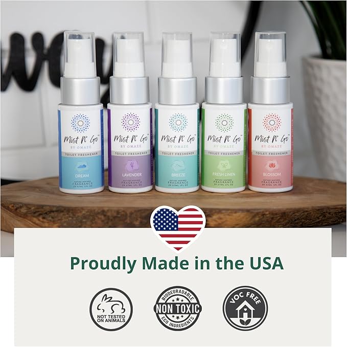 Mist N’ Go by Omaze Travel Bathroom Spray for Toilet Spray Odor Eliminator - Travel Toilet Spray for Bathroom Air Freshener Spray for Bathroom Deodorizer - Dream Travel Size (1oz x2)