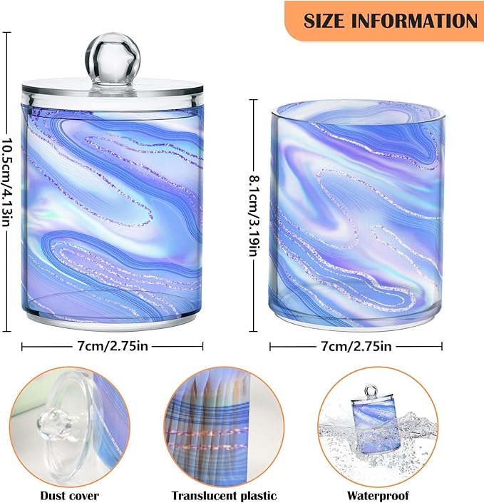 MNSRUU 4 Pack Qtip Holder Organizer Dispenser Liquid Shiny Blue Bathroom Containers Bathroom Vanity Storage Canister Apothecary Jars for Cotton Swabs/Pads/Floss