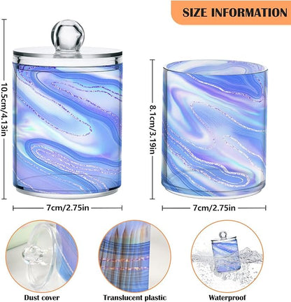 MNSRUU 4 Pack Qtip Holder Organizer Dispenser Liquid Shiny Blue Bathroom Containers Bathroom Vanity Storage Canister Apothecary Jars for Cotton Swabs/Pads/Floss