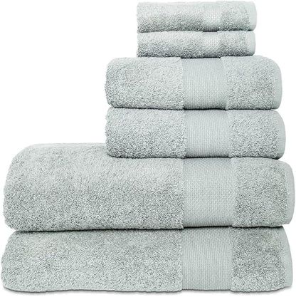 Hencely 6-Piece Bath Towel Set - High Absorbency, Quick Drying - 100% Soft Turkish Cotton - 2 Bath Towels, 2 Hand Towels, 2 Washcloths - for Bathroom, Home, Hotel, Spa, and Gym - 6-Pack Light Green