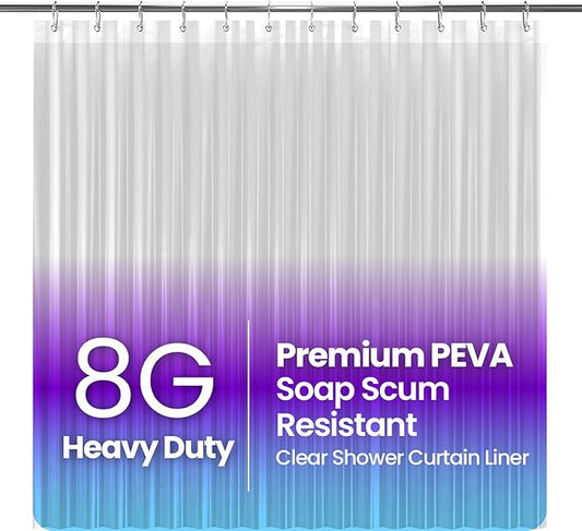 LiBa Bathroom Shower Curtain - Waterproof Plastic Shower Curtain Premium PEVA Non-Toxic with Rust Proof Grommets Clear 8G Heavy Duty Bathroom Accessories 72x96