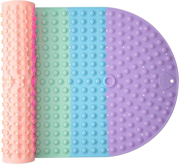 Push Pop Bubble Bath Mat for Kids,Rainbow Large Non-Slip Silicone Tub Mat with Strong Suction Cups for Toddler,33x17.3 Inch Waterproof Shower Mat for Bathtub, Sensory Bath Pad with Drain Holes