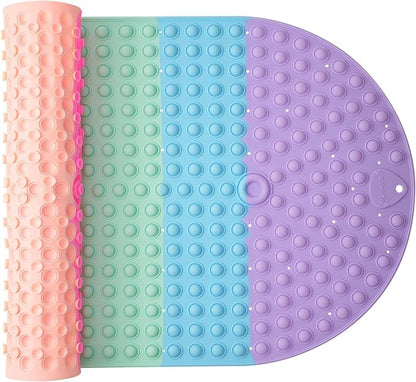 Push Pop Bubble Bath Mat for Kids,Rainbow Large Non-Slip Silicone Tub Mat with Strong Suction Cups for Toddler,33x17.3 Inch Waterproof Shower Mat for Bathtub, Sensory Bath Pad with Drain Holes