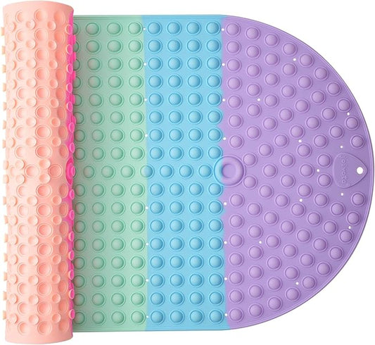Push Pop Bubble Bath Mat for Kids,Rainbow Large Non-Slip Silicone Tub Mat with Strong Suction Cups for Toddler,33x17.3 Inch Waterproof Shower Mat for Bathtub, Sensory Bath Pad with Drain Holes