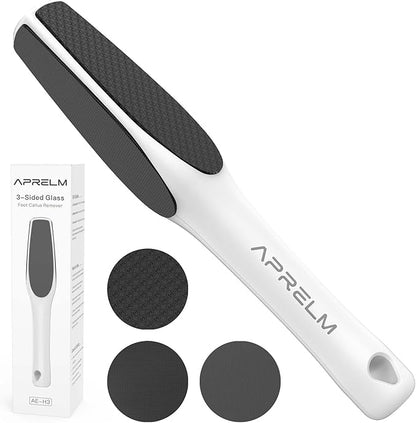 3-Sided Glass Foot Callus Remover, Professional 3-in-1(Coarse, Medium, Fine) Foot File, Pedicure Tools for Feet Hard Skin Smooth Polishing (White)