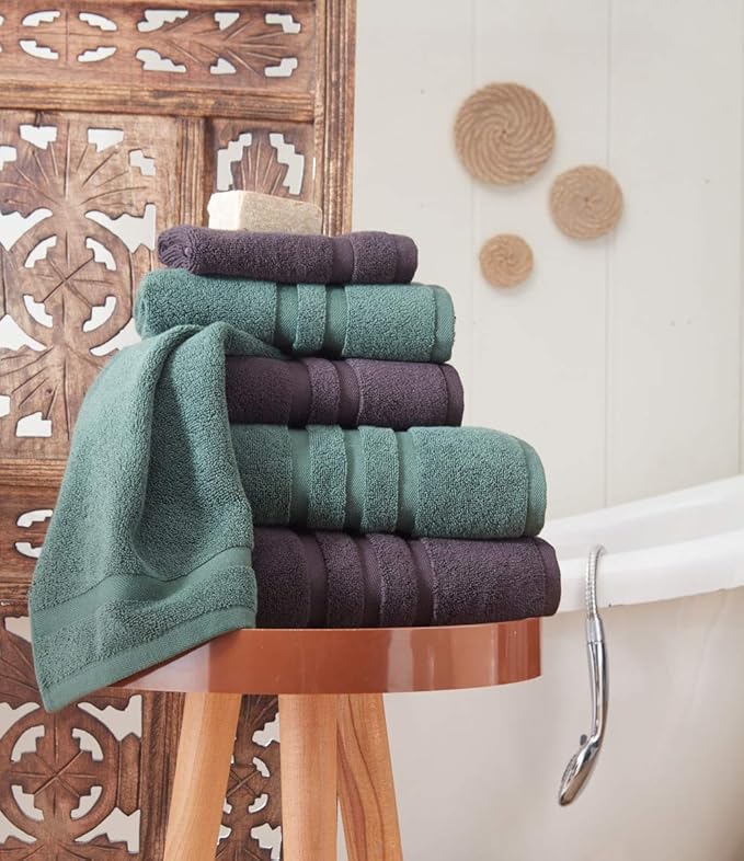 Veteran Textile LLC - 6 Pieces - Turkish Cotton - Luxury Towel Set for Bathroom & Kitchen, 2 Bath Towels, 2 Hand Towels & 2 WashCloths *Valued $79.99* (Black)
