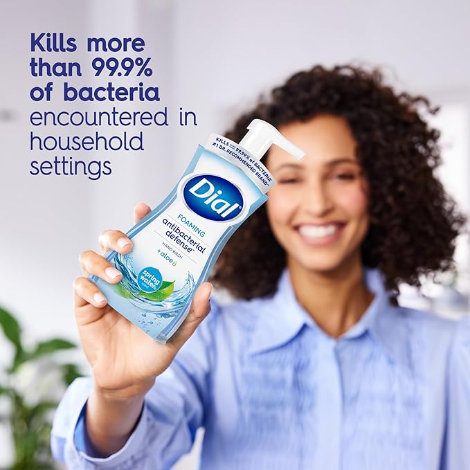 Dial Antibacterial Defense Foaming Hand Soap + Aloe, Spring Water Scent, 7.5 Fl Oz (Pack of 6), Dermatologist-Tested Hand Wash, Gentle on Skin