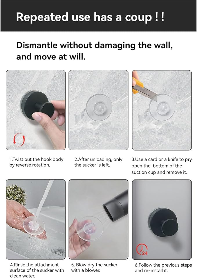 Suction Cup Hooks for Shower, Stainless Steel Towel Hooks for Bathroom Wall, Glass Door, Kitchen, Mirror, Tile, Shower Hooks for Hanging Towels, Robes, Bath Balls (2 Pack，Black)