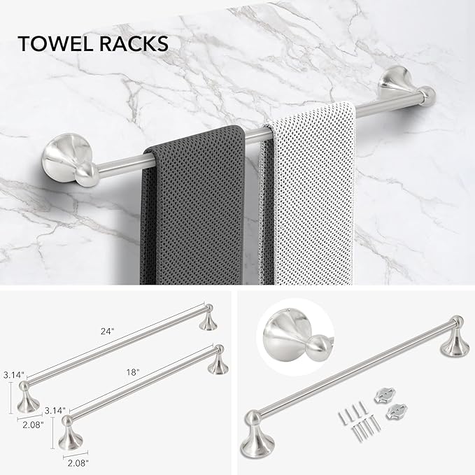Brushed Nickel 5 Piece Bathroom Hardware Set Towel Rack Set Adjustable Expandable Bathroom Accessory kit Towel Bar for Bath Wall Mounted