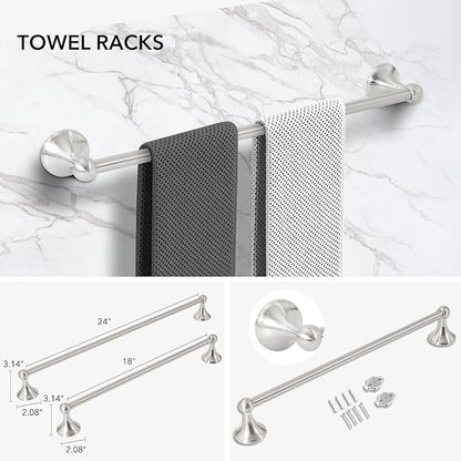 Brushed Nickel 5 Piece Bathroom Hardware Set Towel Rack Set Adjustable Expandable Bathroom Accessory kit Towel Bar for Bath Wall Mounted